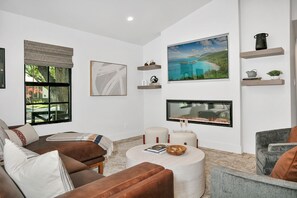 TV, fireplace