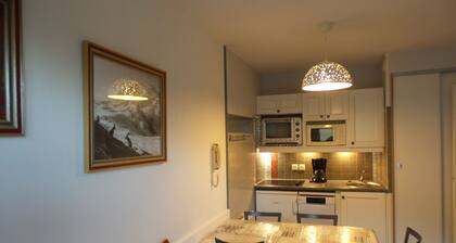 appartement au 1er étage avec vue sur les pistes départ skis aux pieds .