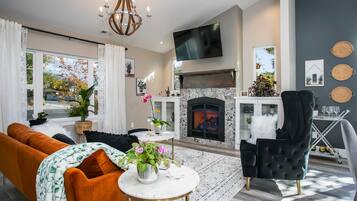 Smart TV, fireplace, foosball, table tennis