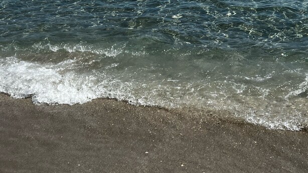 Una playa con agua cristalina y una orilla arenosa.