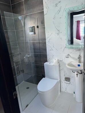 Dusche, Handtücher, Seife, Toilettenpapier