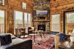 Smart TV, fireplace, video games, DVD player