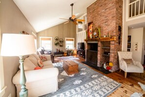 TV, fireplace, video games, table football