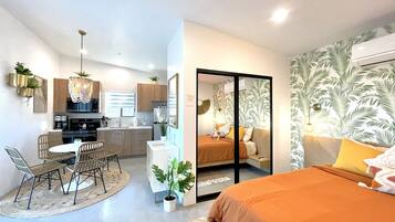 1 dormitori, planxa i posts de planxar, wifi gratuïta i roba de llit