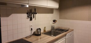 Frigorífico, microondas, horno y placa de cocina