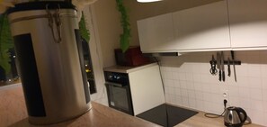 Frigorífico, microondas, horno y placa de cocina