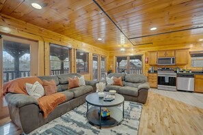 Smart TV, fireplace, foosball