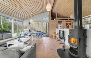 Una televisión, una chimenea