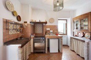 Fridge, oven, stovetop, coffee/tea maker