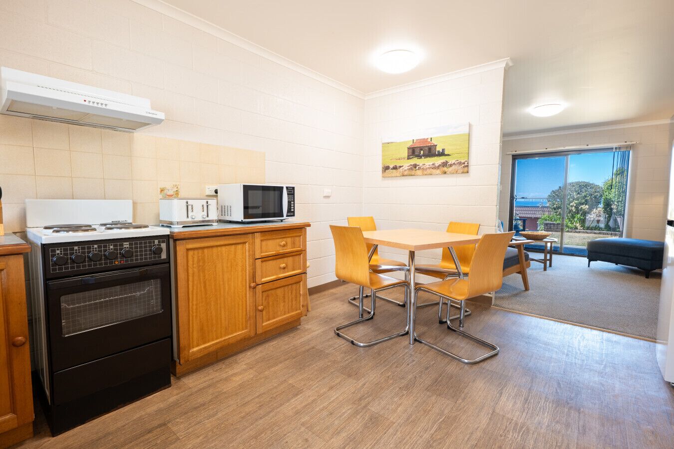 Fridge, microwave, stovetop, toaster