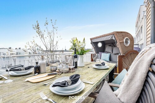 Harbour House - 1. Reihe am Wasser, Dachterrasse, Sauna, Kamin, 2 Stellplätze