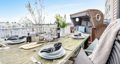 Harbour House - 1. Reihe am Wasser, Dachterrasse, Sauna, Kamin, 2 Stellplätze