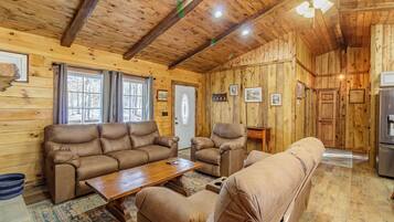 Smart TV, fireplace, DVD player, books