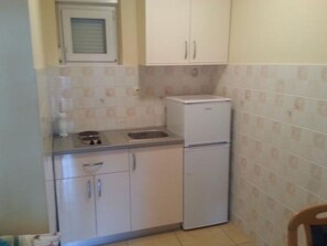 Fridge, stovetop, cookware/dishes/utensils