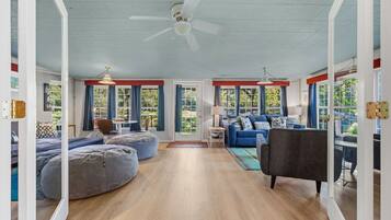 Smart TV, fireplace, video games, books