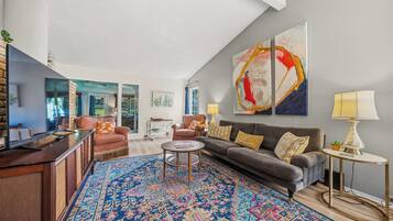 Smart TV, fireplace, video games, books