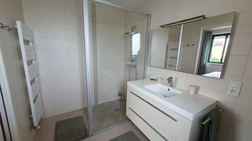 Shower, bidet, towels, soap