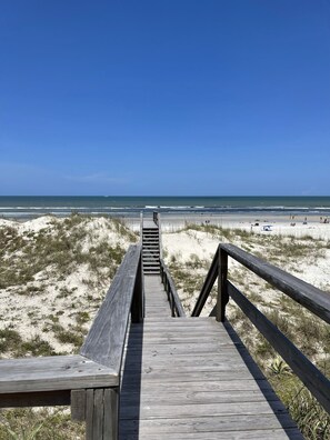 On the beach, sun-loungers, beach towels