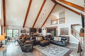 Smart TV, fireplace, video games, foosball