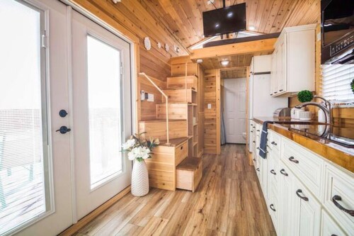 Large tiny home with roof private roof top deck and BBQ.