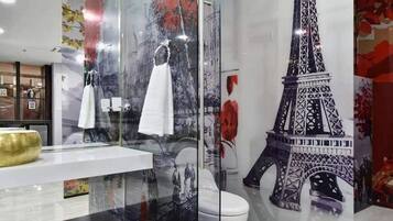 Ensemble douche/baignoire, sèche-cheveux, serviettes fournies, savon