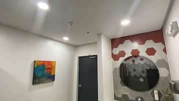 Shower, rainfall showerhead, slippers, bidet