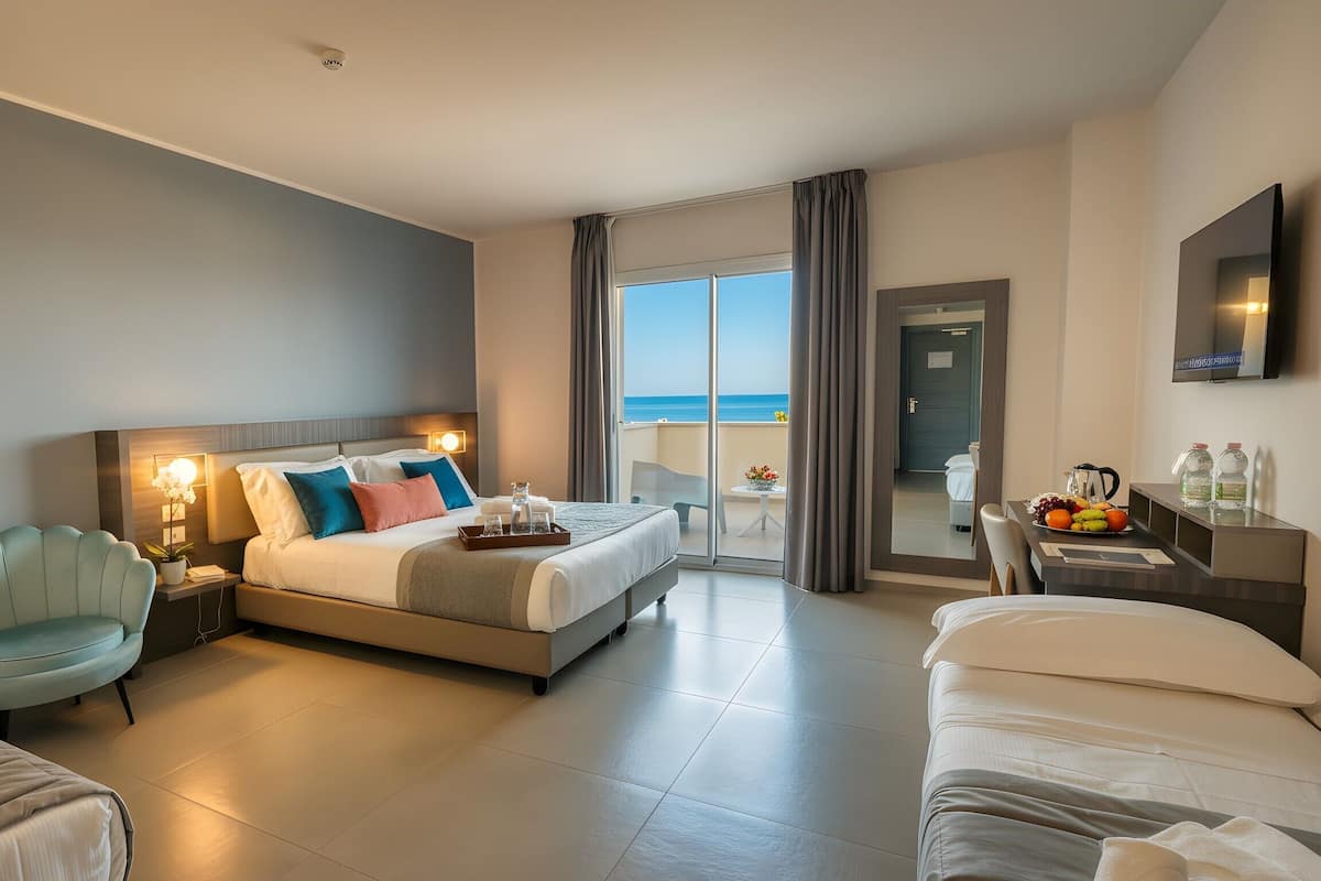 Deluxe-Vierbettzimmer, Terrasse, Meerblick