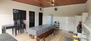 Fridge, microwave, oven, electric kettle