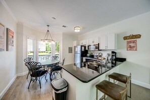 Fridge, microwave, oven, stovetop - Alpine River Suites #402 - Cozy Riverfront Condo (Helen)