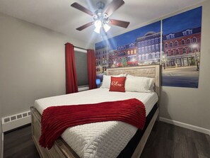 Desk, iron/ironing board, WiFi, bed sheets