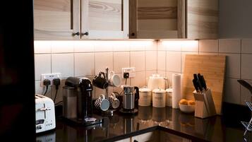 Fridge, microwave, oven, toaster