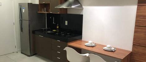 Fridge, microwave, stovetop, toaster