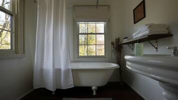 Combined shower/bathtub, hair dryer, towels, soap