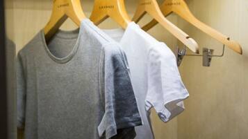 A clothing rack with three hangers, each labeled "LAVANDES."