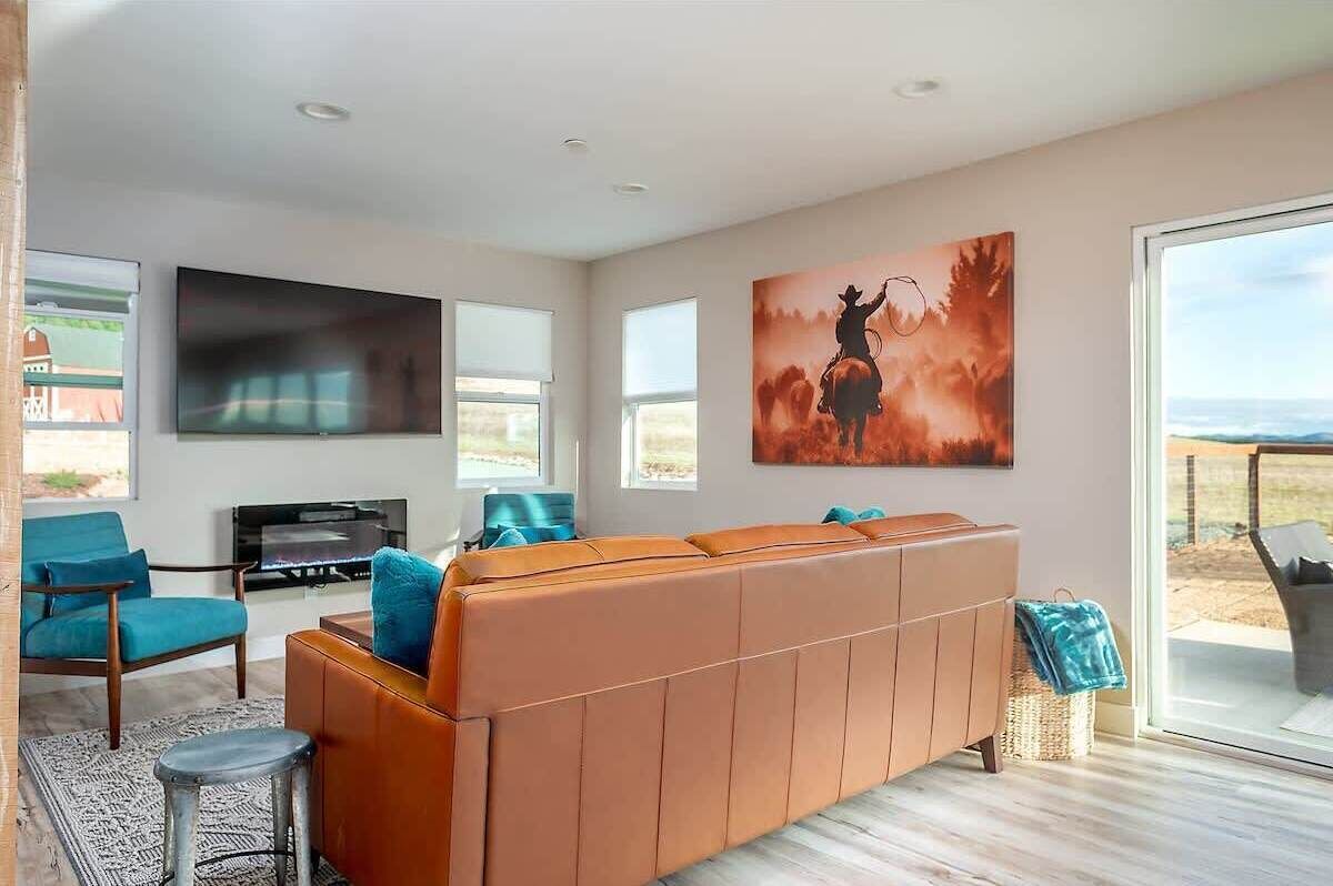 Télévision, cheminée, espaces bureaux