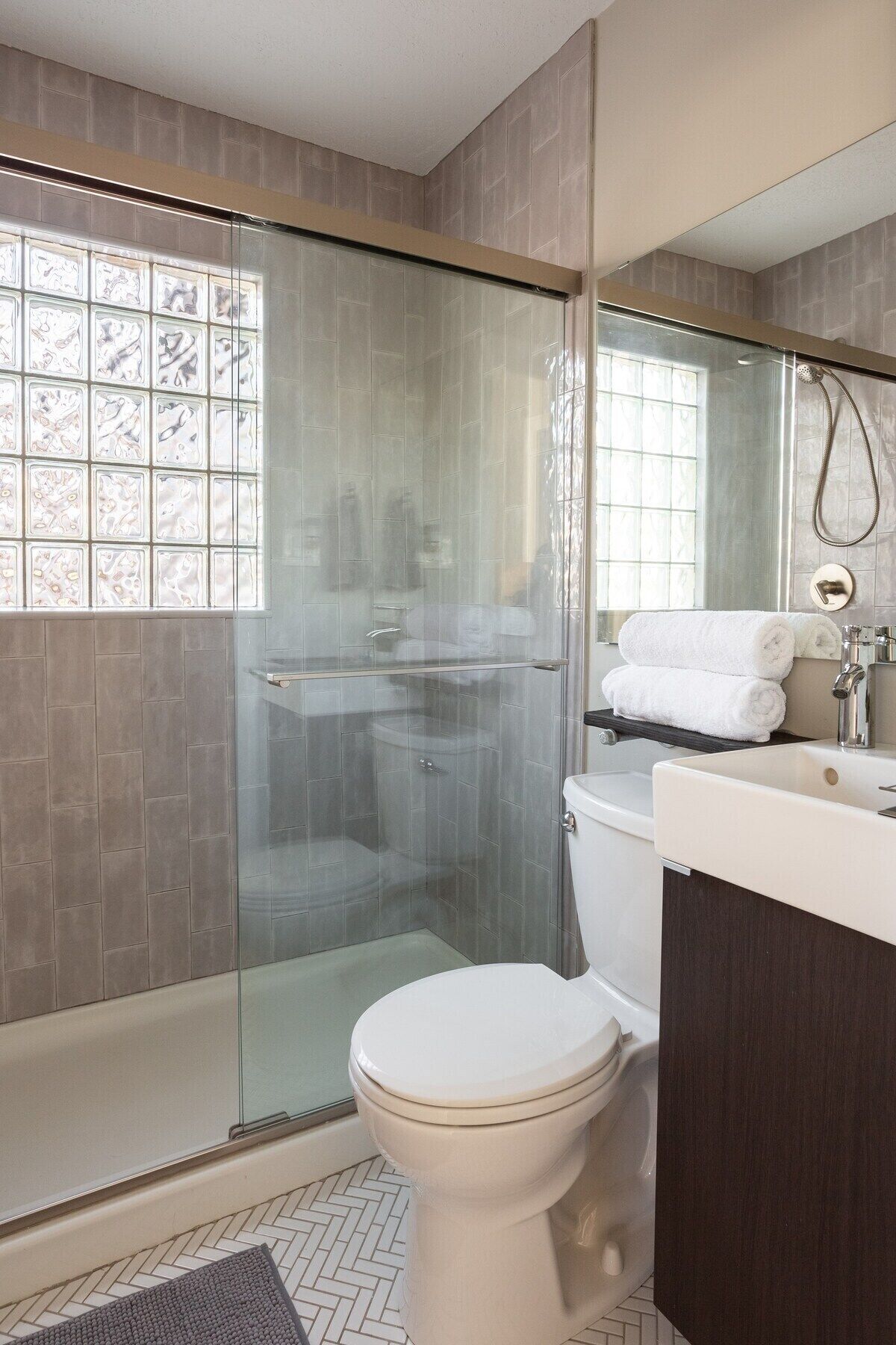 Hair dryer, towels, soap