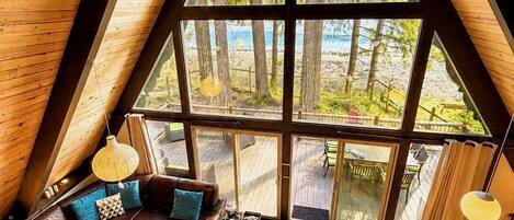 Smart TV, fireplace, DVD player, books