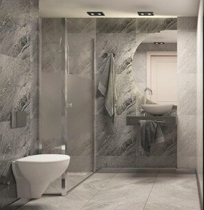 Douche, articles de toilette gratuits, sèche-cheveux, chaussons