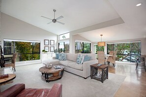 Smart TV, fireplace, DVD player, books