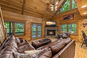 TV, fireplace, video games, foosball