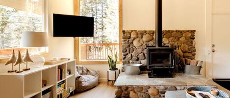 TV, fireplace