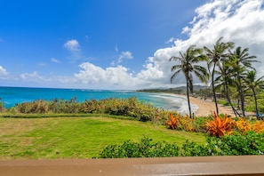 On the beach, sun-loungers, beach towels