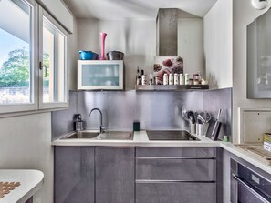 Fridge, microwave, oven, dishwasher