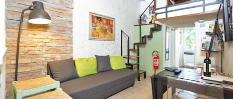 21-inch flat-screen TV with cable channels, TV, books