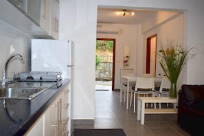 Apartment | Private kitchen | Fridge, microwave, oven, stovetop