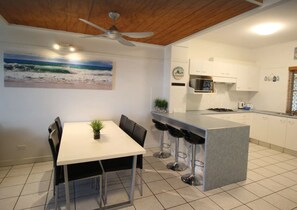 Fridge, microwave, stovetop, electric kettle