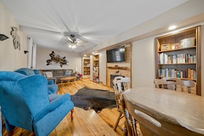 Smart TV, fireplace, video games, books