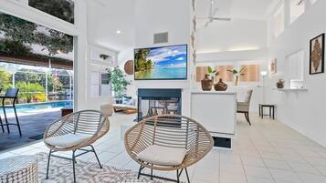 TV, DVD player, books, offices