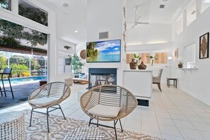 TV, DVD player, books, offices