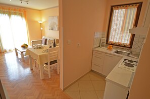 Fridge, oven, stovetop, cookware/dishes/utensils